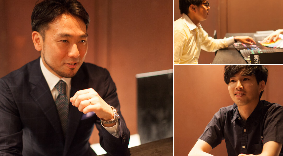 独自の色体系に基づいたカッティングシートの色見本を前に、同社が運営するマテリオベースに鼎談の場所を移しさらにクロストークは白熱。